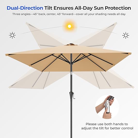 HY11S 6.6 x 10FT Rectangular Patio Umbrella, Outdoor Market Table Umbrella with Tilt & UV Protection