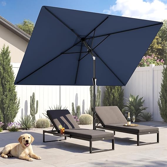 HY11S 6.6 x 10FT Rectangular Patio Umbrella, Outdoor Market Table Umbrella with Tilt & UV Protection