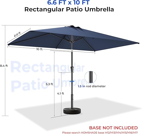 HY11S 6.6 x 10FT Rectangular Patio Umbrella, Outdoor Market Table Umbrella with Tilt & UV Protection