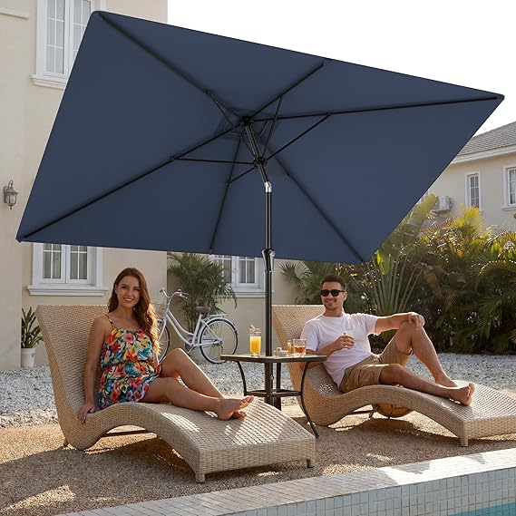 HY11S 6.6 x 10FT Rectangular Patio Umbrella, Outdoor Market Table Umbrella with Tilt & UV Protection