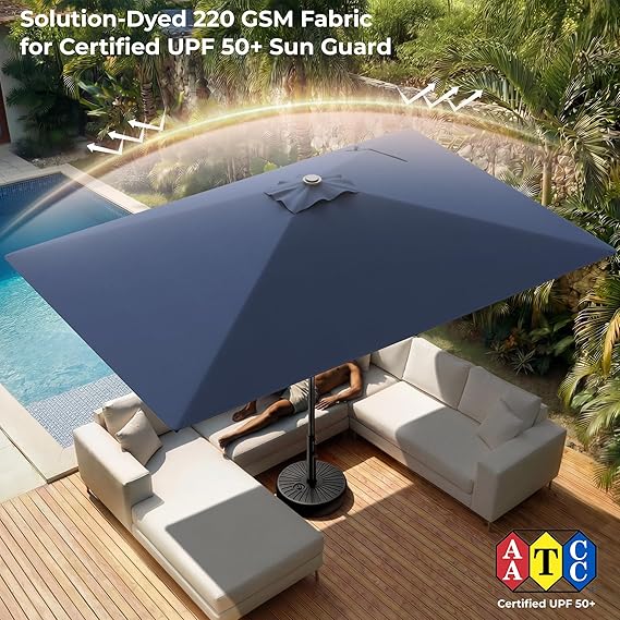 HY11S 6.6 x 10FT Rectangular Patio Umbrella, Outdoor Market Table Umbrella with Tilt & UV Protection