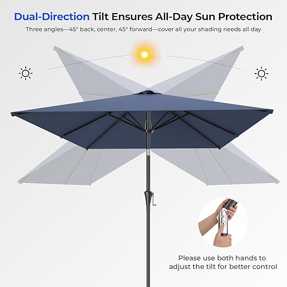 HY11S 6.6 x 10FT Rectangular Patio Umbrella, Outdoor Market Table Umbrella with Tilt & UV Protection