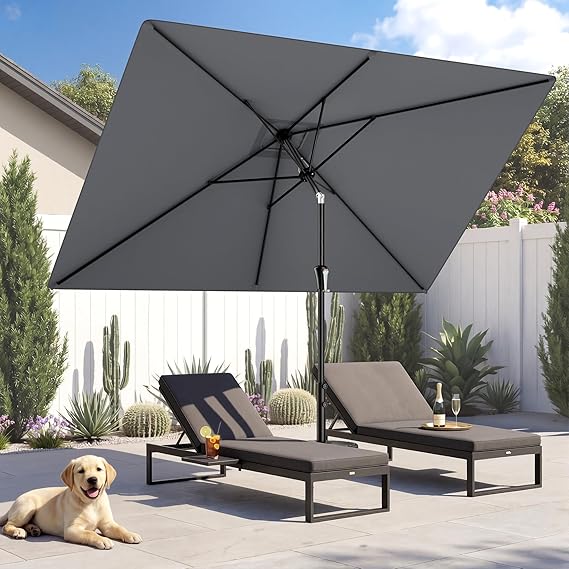 HY11S 6.6 x 10FT Rectangular Patio Umbrella, Outdoor Market Table Umbrella with Tilt & UV Protection