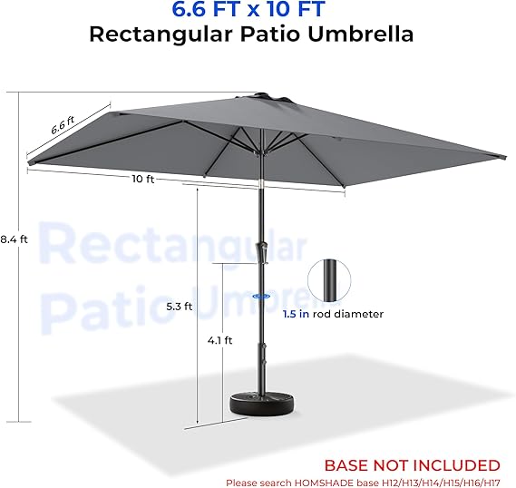 HY11S 6.6 x 10FT Rectangular Patio Umbrella, Outdoor Market Table Umbrella with Tilt & UV Protection