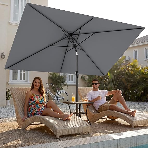 HY11S 6.6 x 10FT Rectangular Patio Umbrella, Outdoor Market Table Umbrella with Tilt & UV Protection