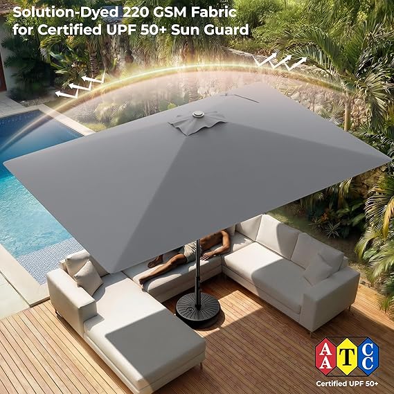 HY11S 6.6 x 10FT Rectangular Patio Umbrella, Outdoor Market Table Umbrella with Tilt & UV Protection