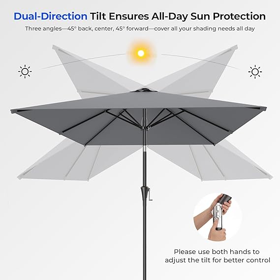 HY11S 6.6 x 10FT Rectangular Patio Umbrella, Outdoor Market Table Umbrella with Tilt & UV Protection