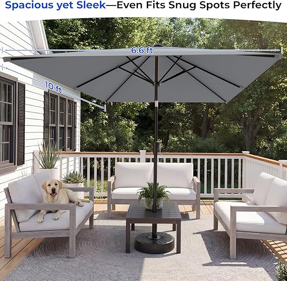 HY11S 6.6 x 10FT Rectangular Patio Umbrella, Outdoor Market Table Umbrella with Tilt & UV Protection