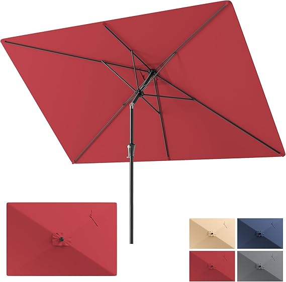 HY11S 6.6 x 10FT Rectangular Patio Umbrella, Outdoor Market Table Umbrella with Tilt & UV Protection