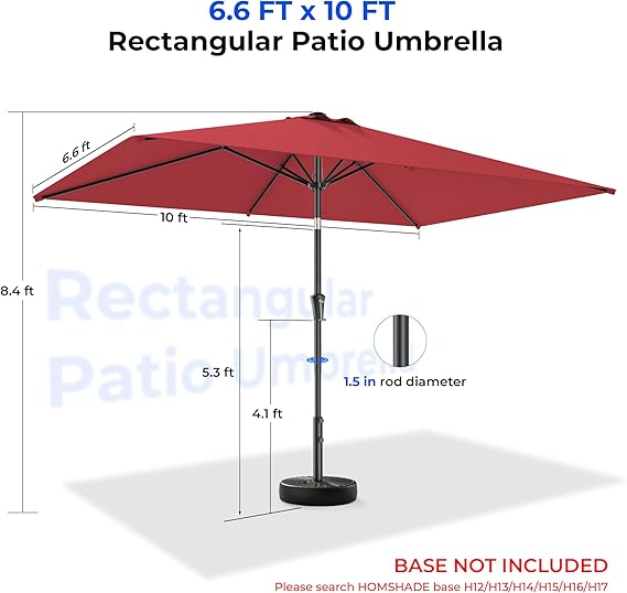 HY11S 6.6 x 10FT Rectangular Patio Umbrella, Outdoor Market Table Umbrella with Tilt & UV Protection