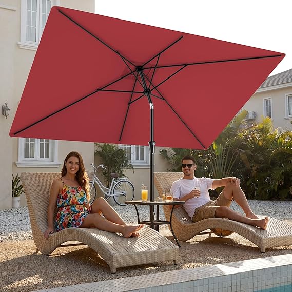 HY11S 6.6 x 10FT Rectangular Patio Umbrella, Outdoor Market Table Umbrella with Tilt & UV Protection