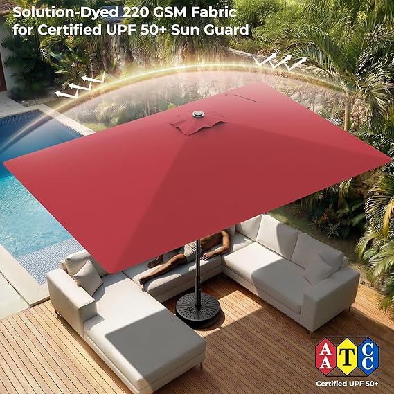HY11S 6.6 x 10FT Rectangular Patio Umbrella, Outdoor Market Table Umbrella with Tilt & UV Protection