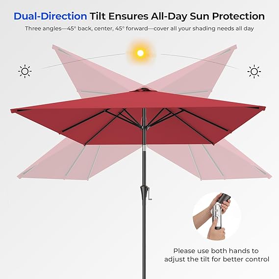 HY11S 6.6 x 10FT Rectangular Patio Umbrella, Outdoor Market Table Umbrella with Tilt & UV Protection