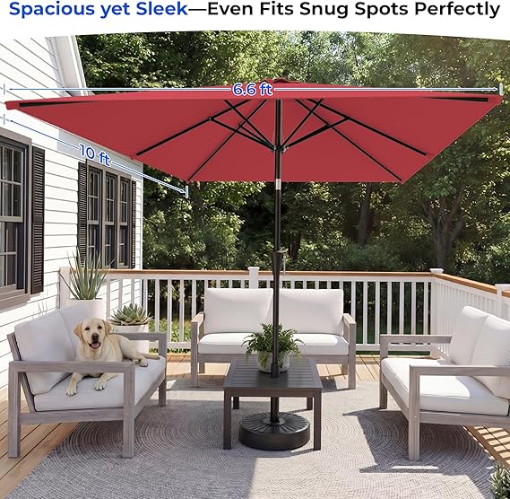 HY11S 6.6 x 10FT Rectangular Patio Umbrella, Outdoor Market Table Umbrella with Tilt & UV Protection