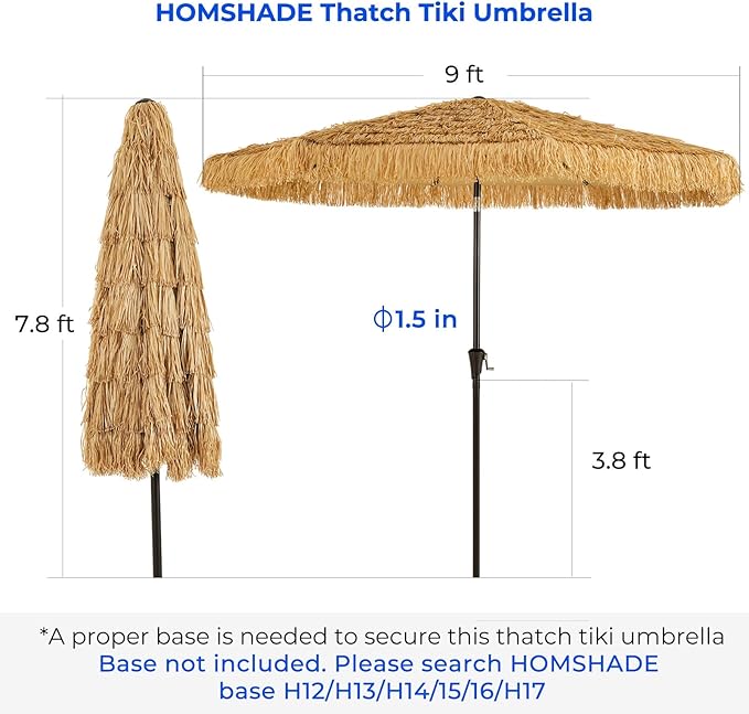 9 Feet Tiki Patio Umbrella, Hawaiian Style Thatched Market Umbrella with Crank & Tilt, UPF50+ Canopy and Heavy-Duty Steel Ribs
