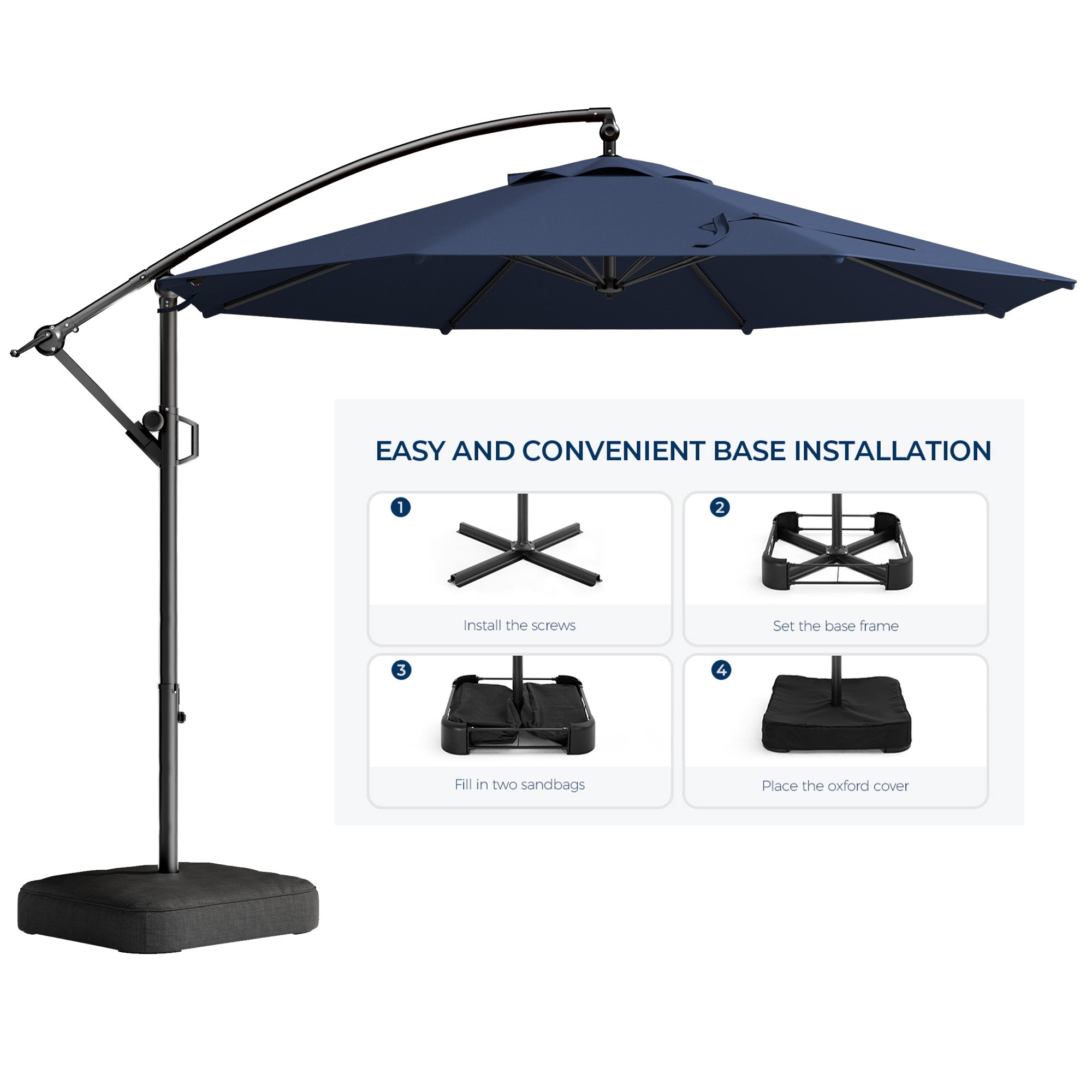 10 Feet Offset Cantilever Patio Umbrella with Base UPF50+ UV , Tilt & Crank System