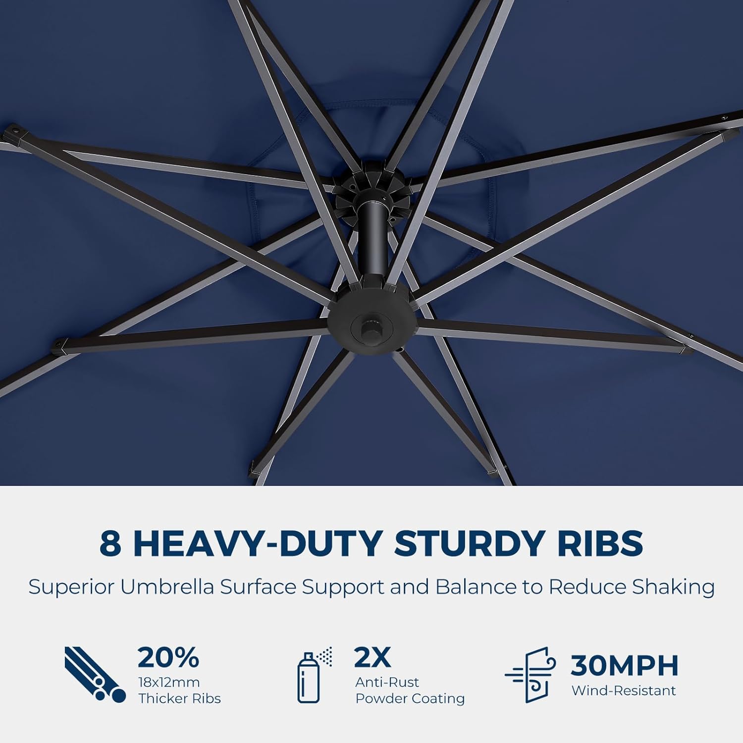 10 Feet Solar Offset Patio Umbrella, LED Lighted Cantilever Hanging Umbrella with Base Included，Easy Tilt and Crank