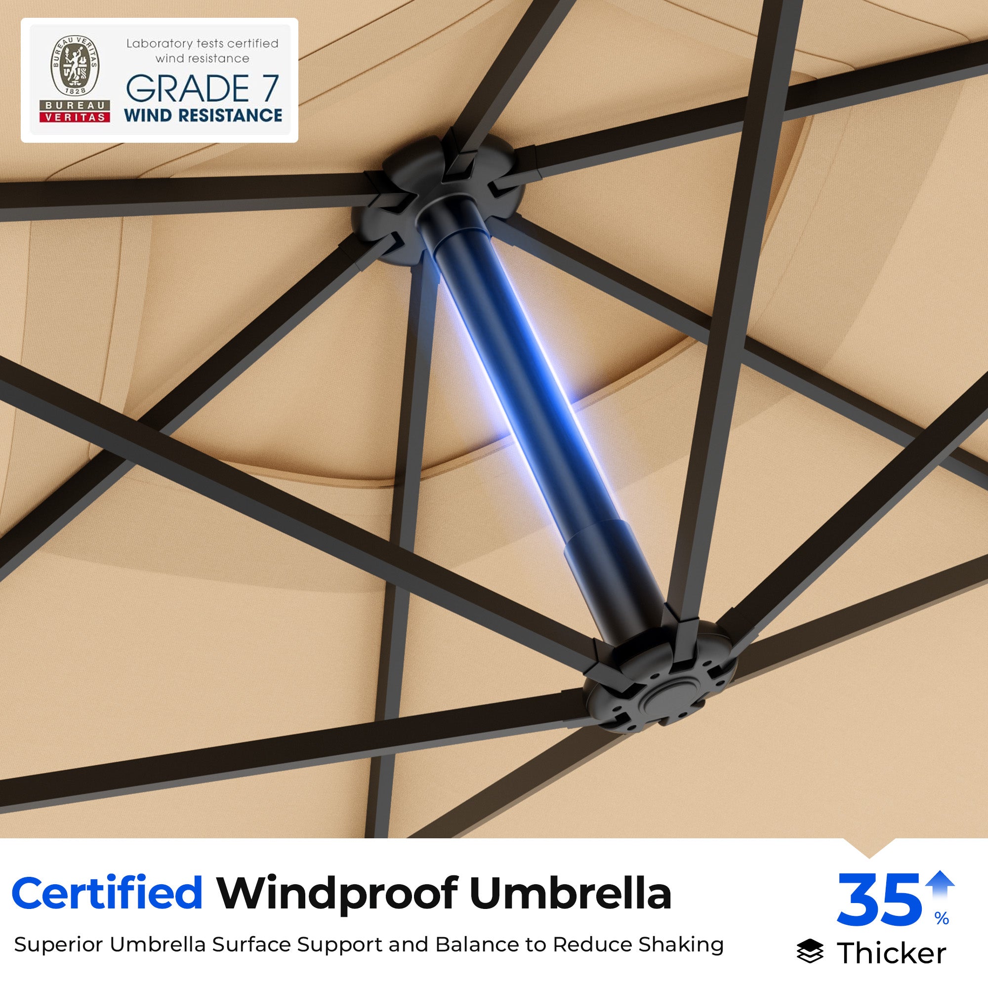 HY21LBD Cantilever Patio Umbrella with Base, Solar LED 10ft Outdoor Offset Umbrella