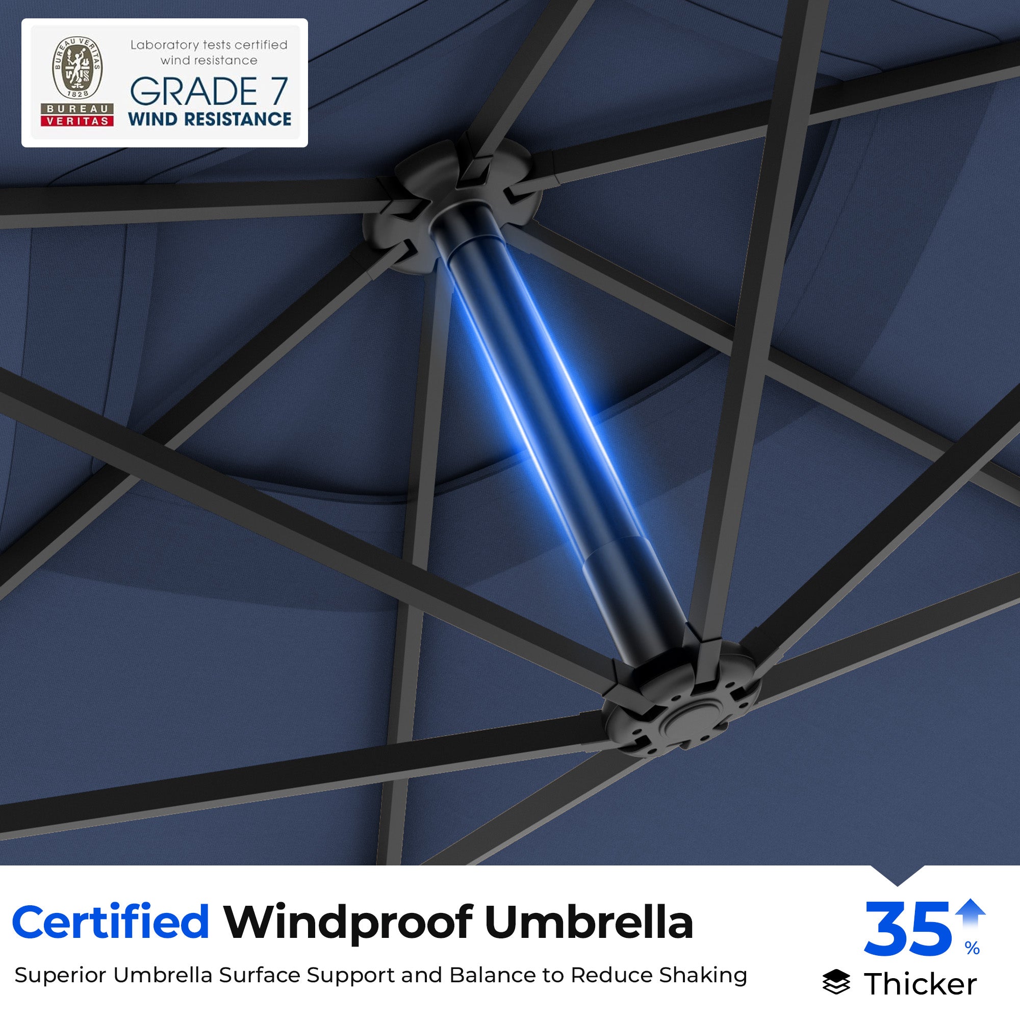 HY21LBD Cantilever Patio Umbrella with Base, Solar LED 10ft Outdoor Offset Umbrella