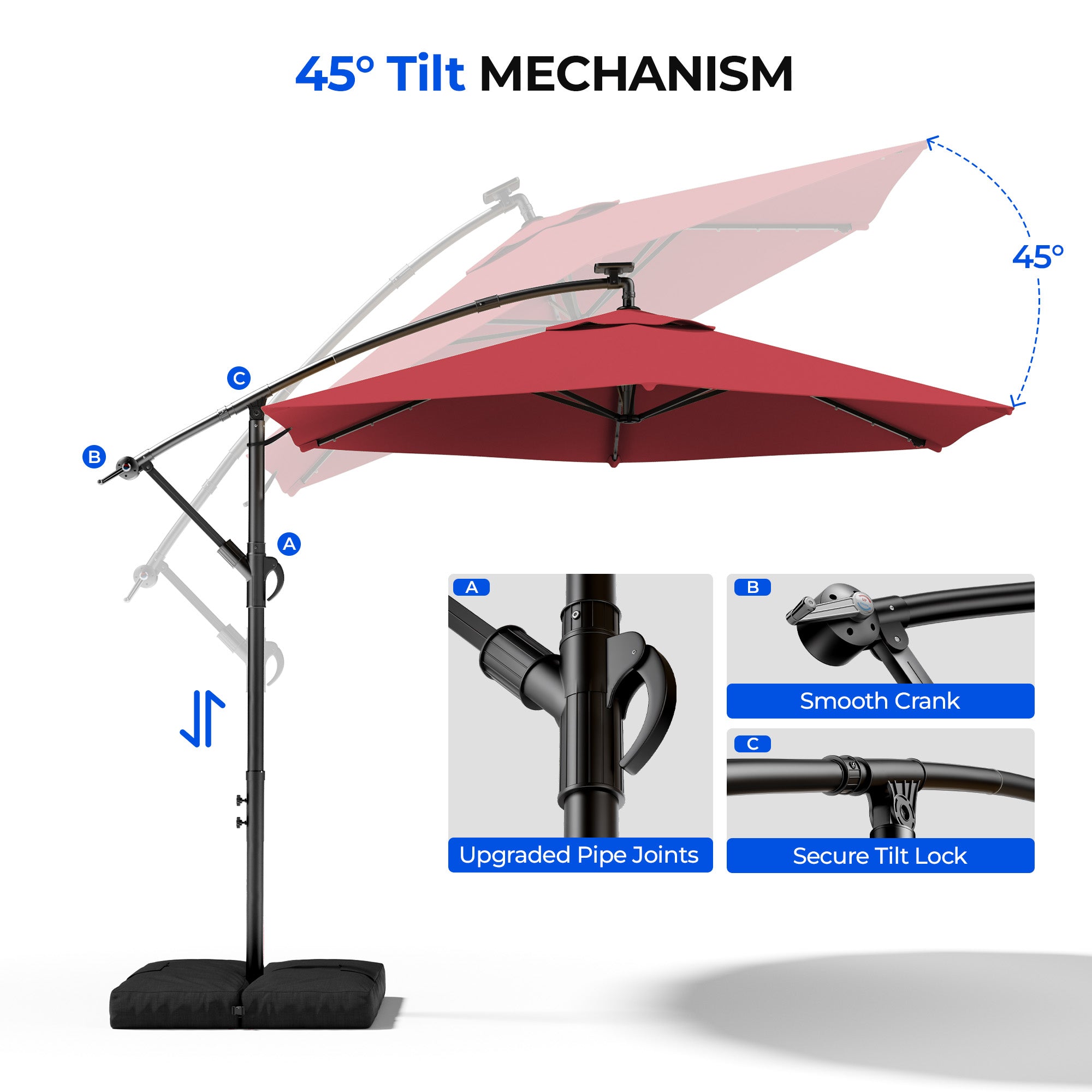 HY21LBD Cantilever Patio Umbrella with Base, Solar LED 10ft Outdoor Offset Umbrella