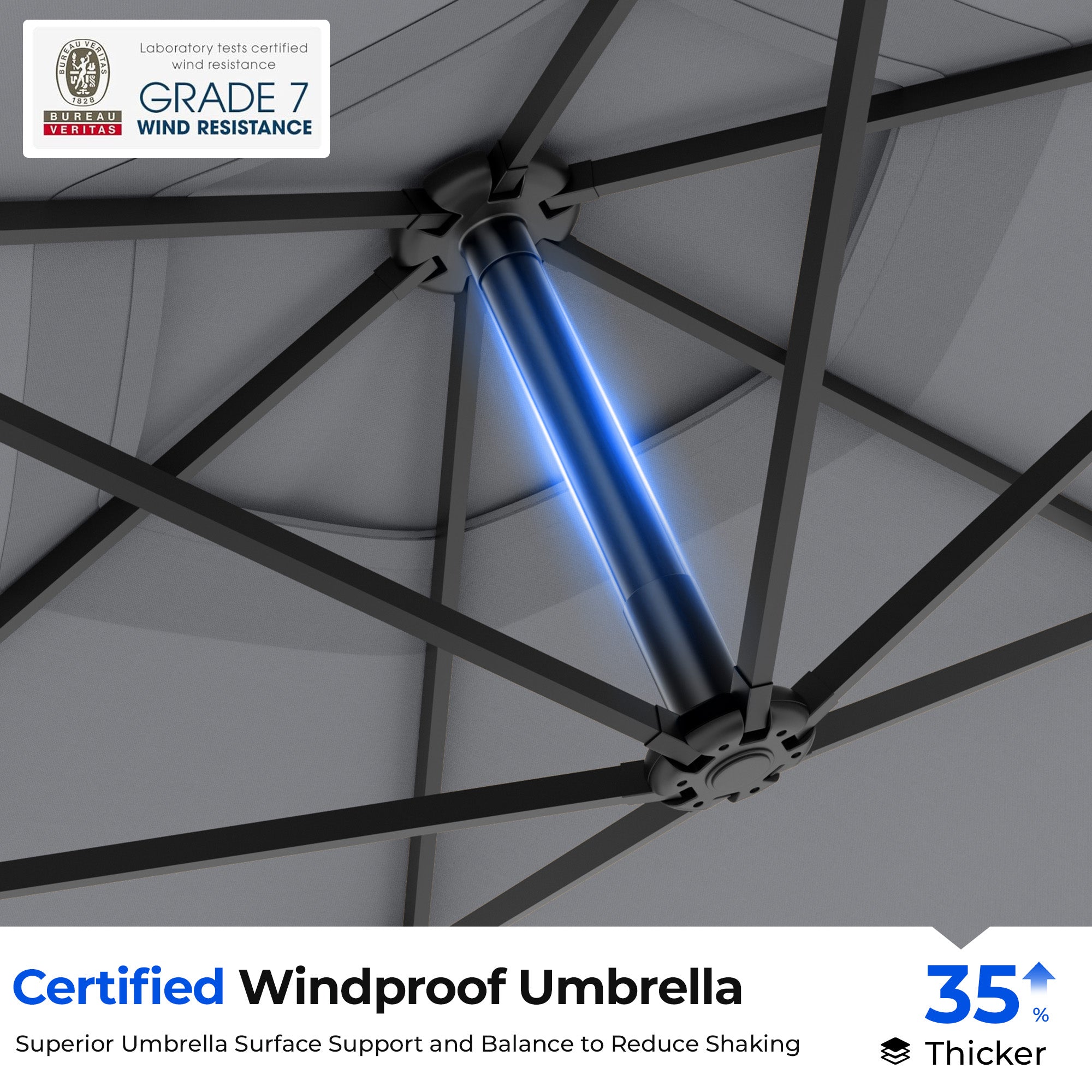 HY21LBD Cantilever Patio Umbrella with Base, Solar LED 10ft Outdoor Offset Umbrella
