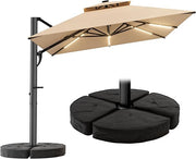 HY31LSB Cantilever Patio Umbrella with Base, Solar LED Large Outdoor Offset Umbrella