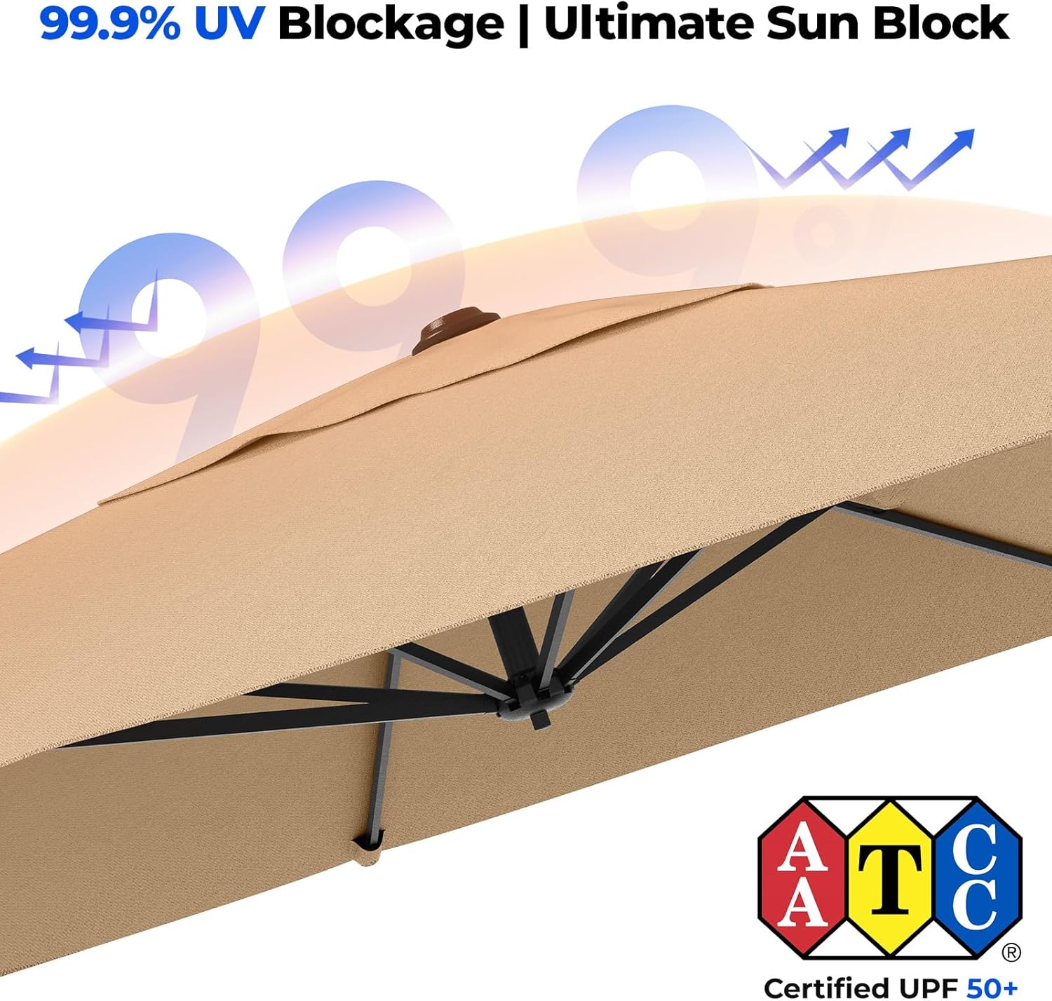 Cantilever Offset Patio Umbrella with Base 360° Rotation, 6 Tilt Positions