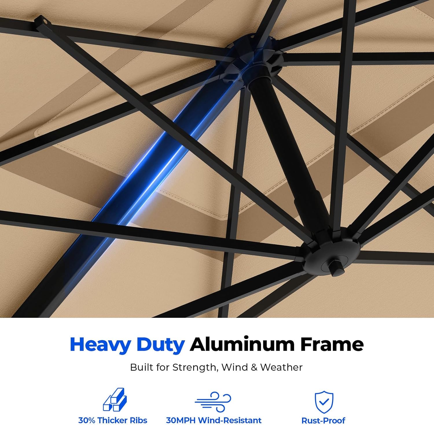 Cantilever Offset Patio Umbrella with Base 360° Rotation, 6 Tilt Positions