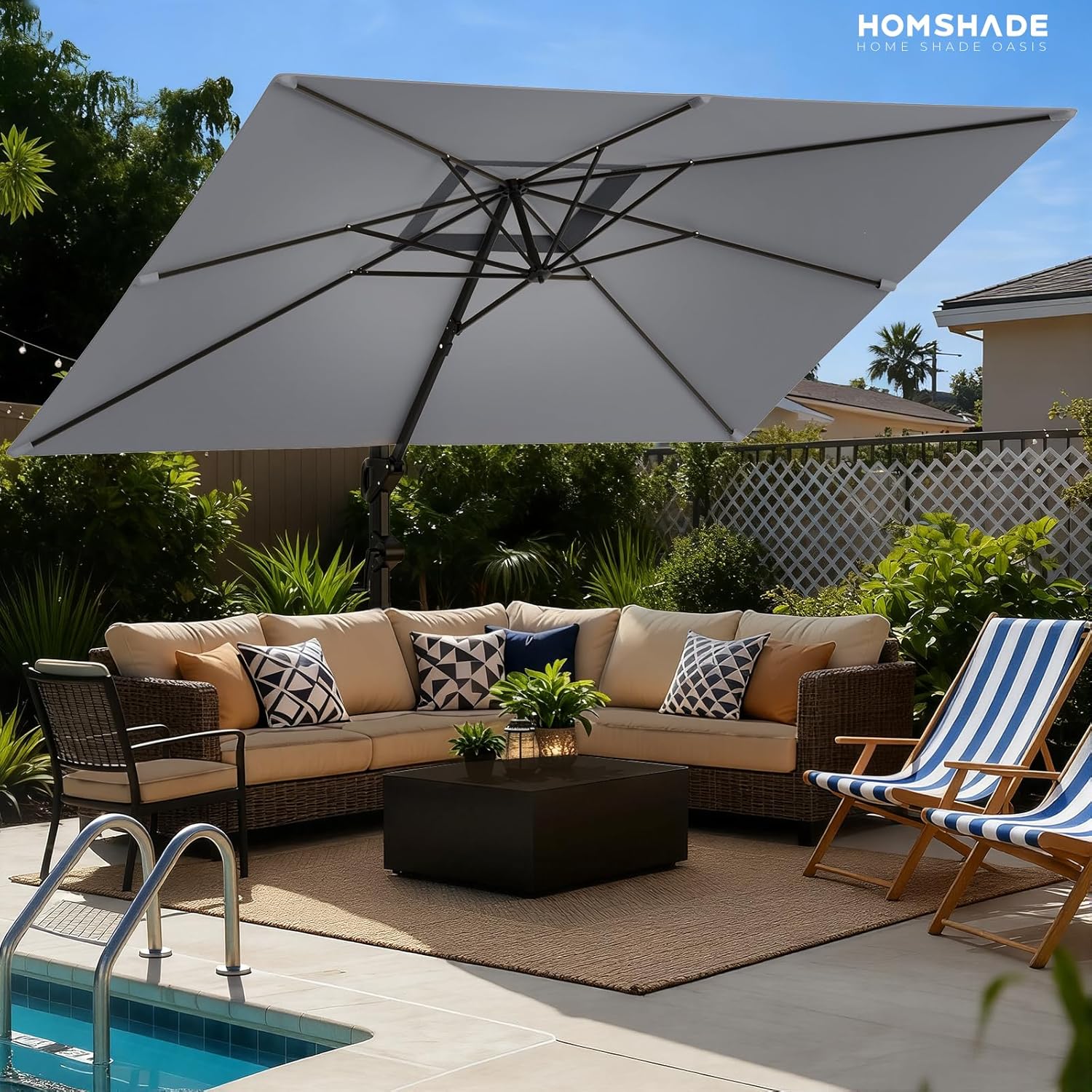HY31MB Cantilever Patio Umbrella with Base, 360° Rotation Heavy Duty Aluminum Large Offset Umbrella