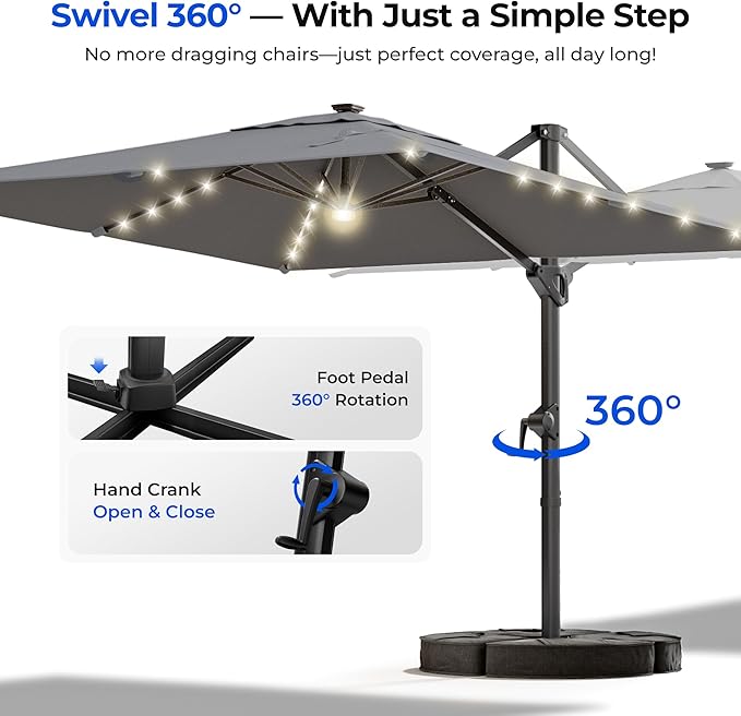 HY31MLB Cantilever Patio Umbrella with Base, 10x10 ft Square Solar LED Large Offset Umbrella