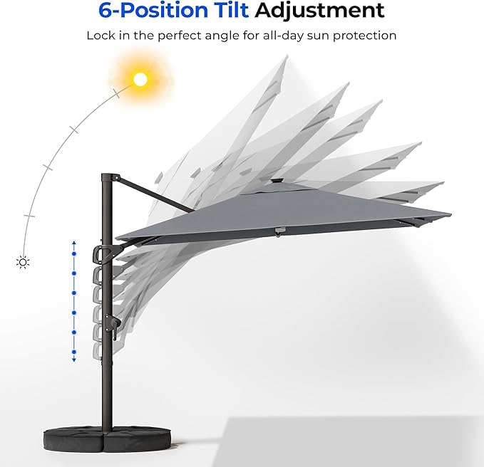 HY31MLB Cantilever Patio Umbrella with Base, 10x10 ft Square Solar LED Large Offset Umbrella
