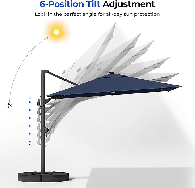 HY31MLB Cantilever Patio Umbrella with Base, 10x10 ft Square Solar LED Large Offset Umbrella