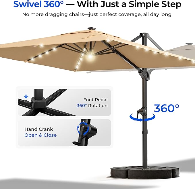 HY31MLB Cantilever Patio Umbrella with Base, 10x10 ft Square Solar LED Large Offset Umbrella