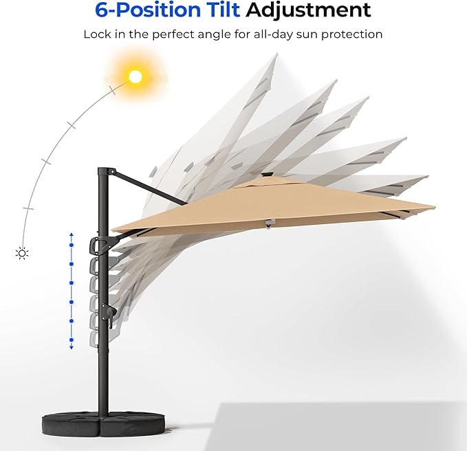 HY31MLB Cantilever Patio Umbrella with Base, 10x10 ft Square Solar LED Large Offset Umbrella
