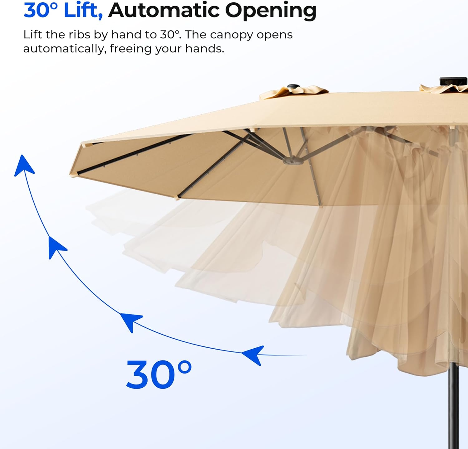 HY41ELB Double Sided Patio Umbrella with Base, Motorized Remote Control 15FT Large Outdoor Umbrella