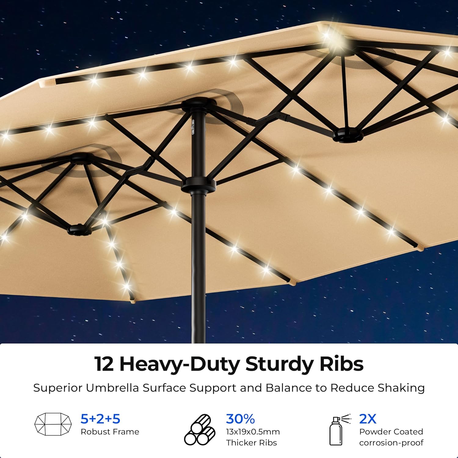 HY41ELB Double Sided Patio Umbrella with Base, Motorized Remote Control 15FT Large Outdoor Umbrella