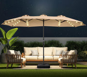 Dual-Sided Patio Umbrella, Solar LED Lights, Extra Large Market Umbrella with Base Included