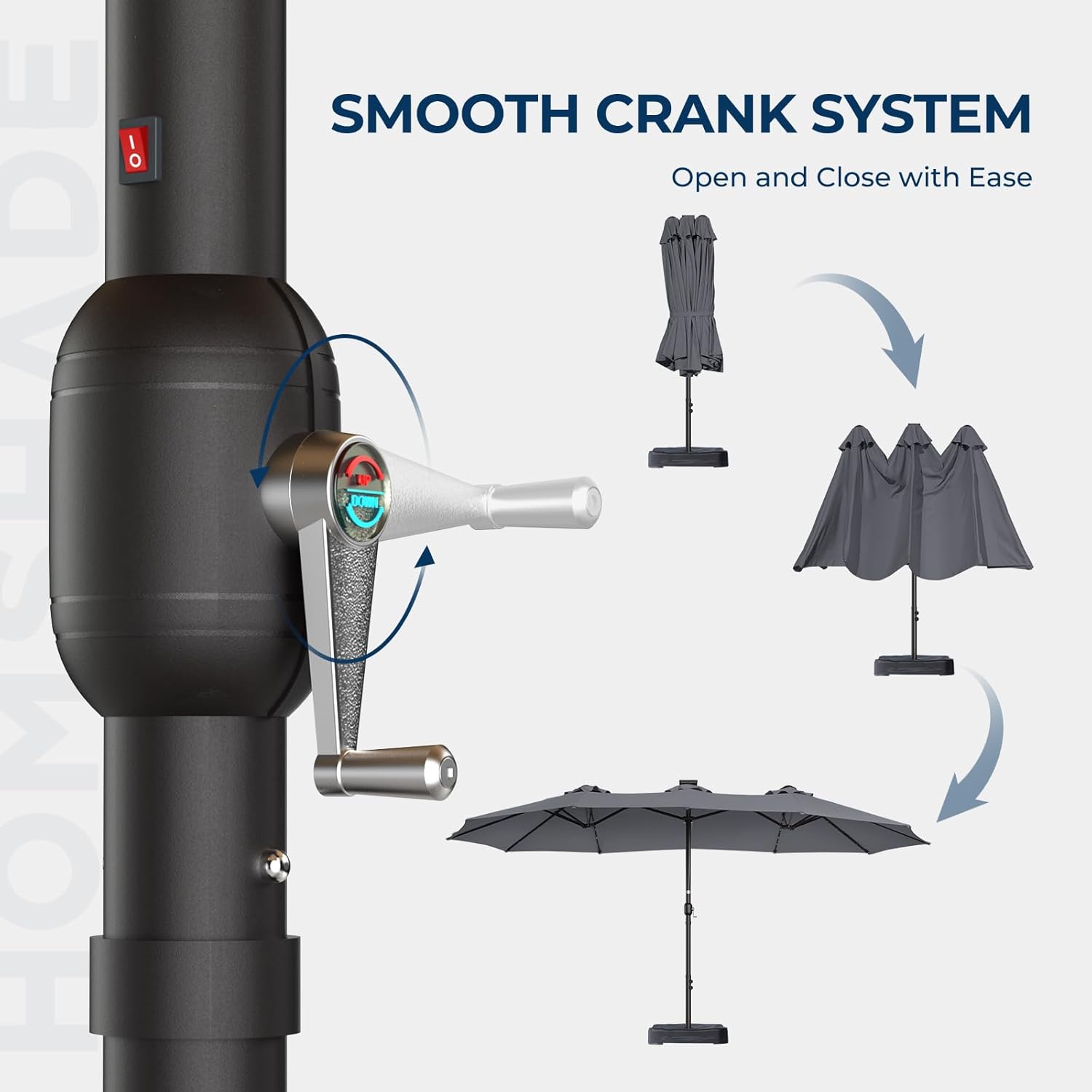 Dual-Sided Patio Umbrella, Solar LED Lights, Extra Large Market Umbrella with Base Included