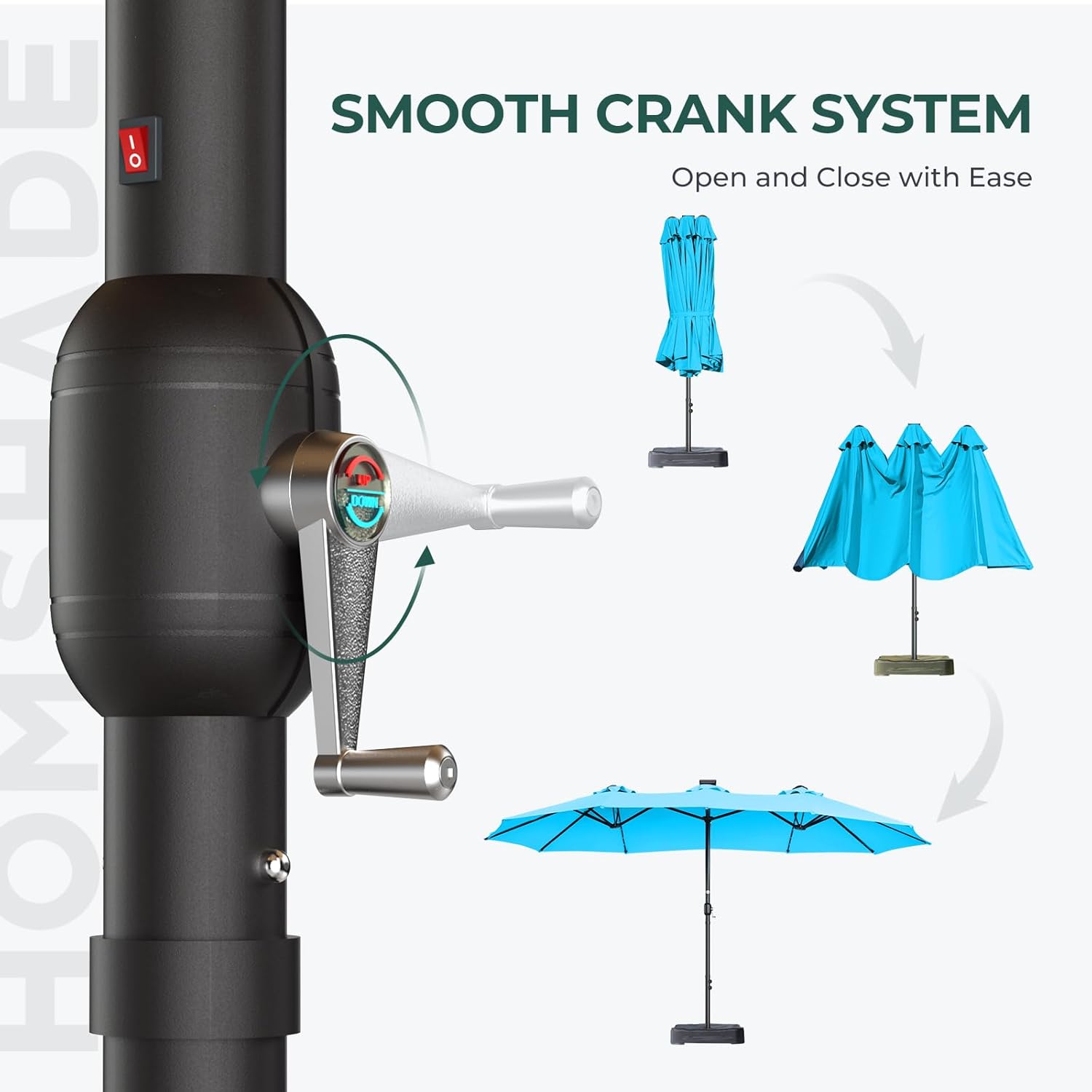 Dual-Sided Patio Umbrella, Solar LED Lights, Extra Large Market Umbrella with Base Included