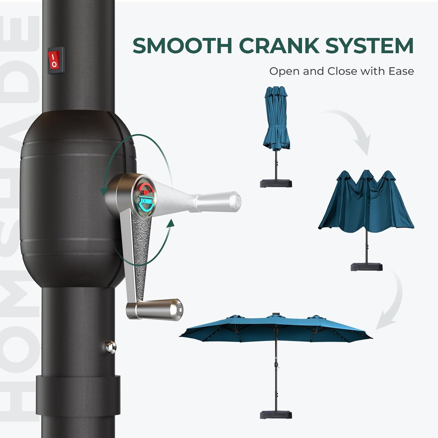 Dual-Sided Patio Umbrella, Solar LED Lights, Extra Large Market Umbrella with Base Included