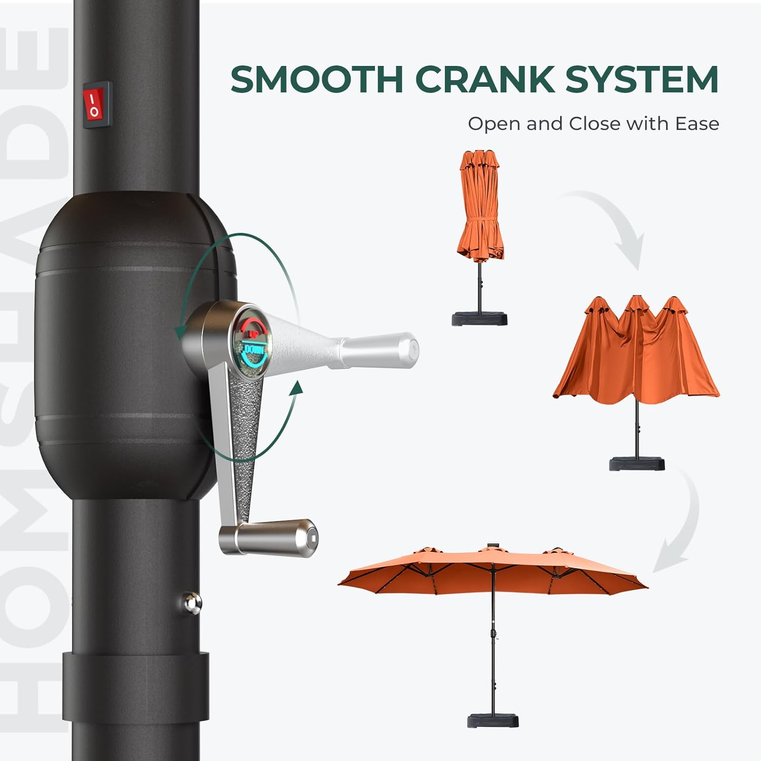 Dual-Sided Patio Umbrella, Solar LED Lights, Extra Large Market Umbrella with Base Included