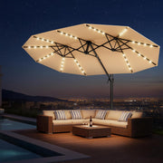 HY41LBO 15FT Cantilever Double Sided Patio Umbrella with Base, 360° Rotation Solar LED Large Offset Umbrella