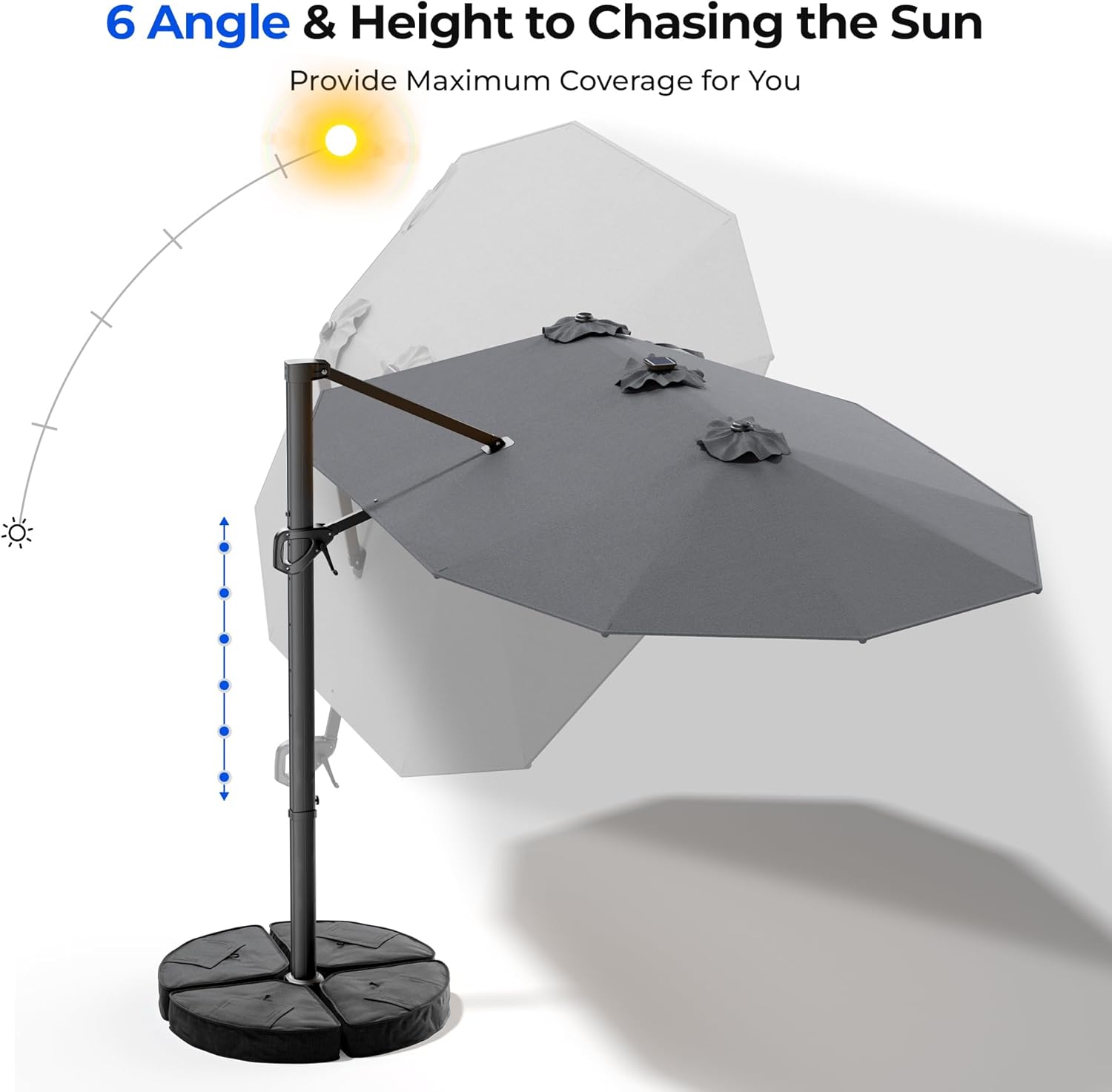 HY41LBO 15FT Cantilever Double Sided Patio Umbrella with Base, 360° Rotation Solar LED Large Offset Umbrella