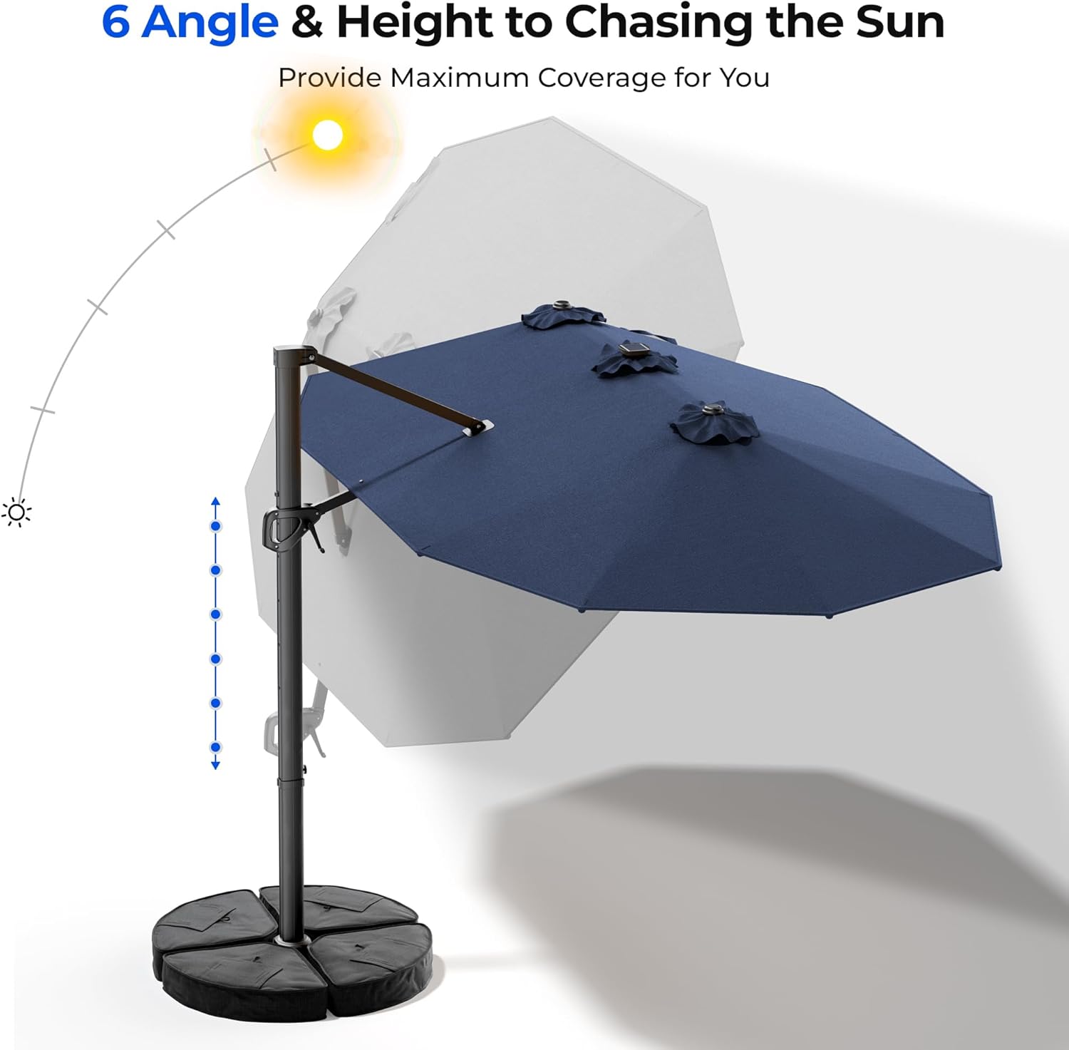 HY41LBO 15FT Cantilever Double Sided Patio Umbrella with Base, 360° Rotation Solar LED Large Offset Umbrella