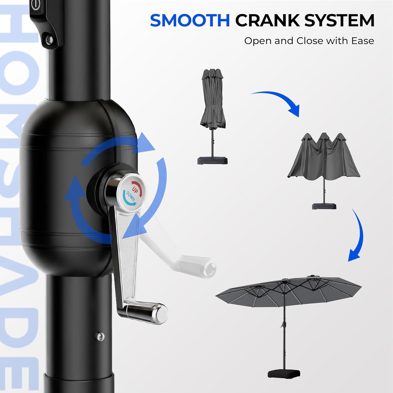 HY41LCB Double Sided Patio Umbrella with Base, 15ft RGB Multi-Color Large Outdoor Umbrella