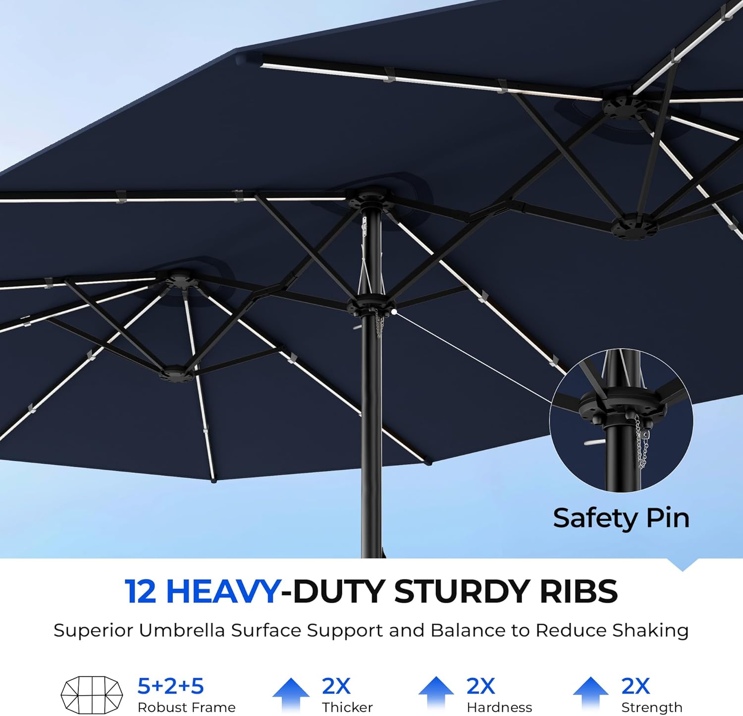 HY41LCB Double Sided Patio Umbrella with Base, 15ft RGB Multi-Color Large Outdoor Umbrella