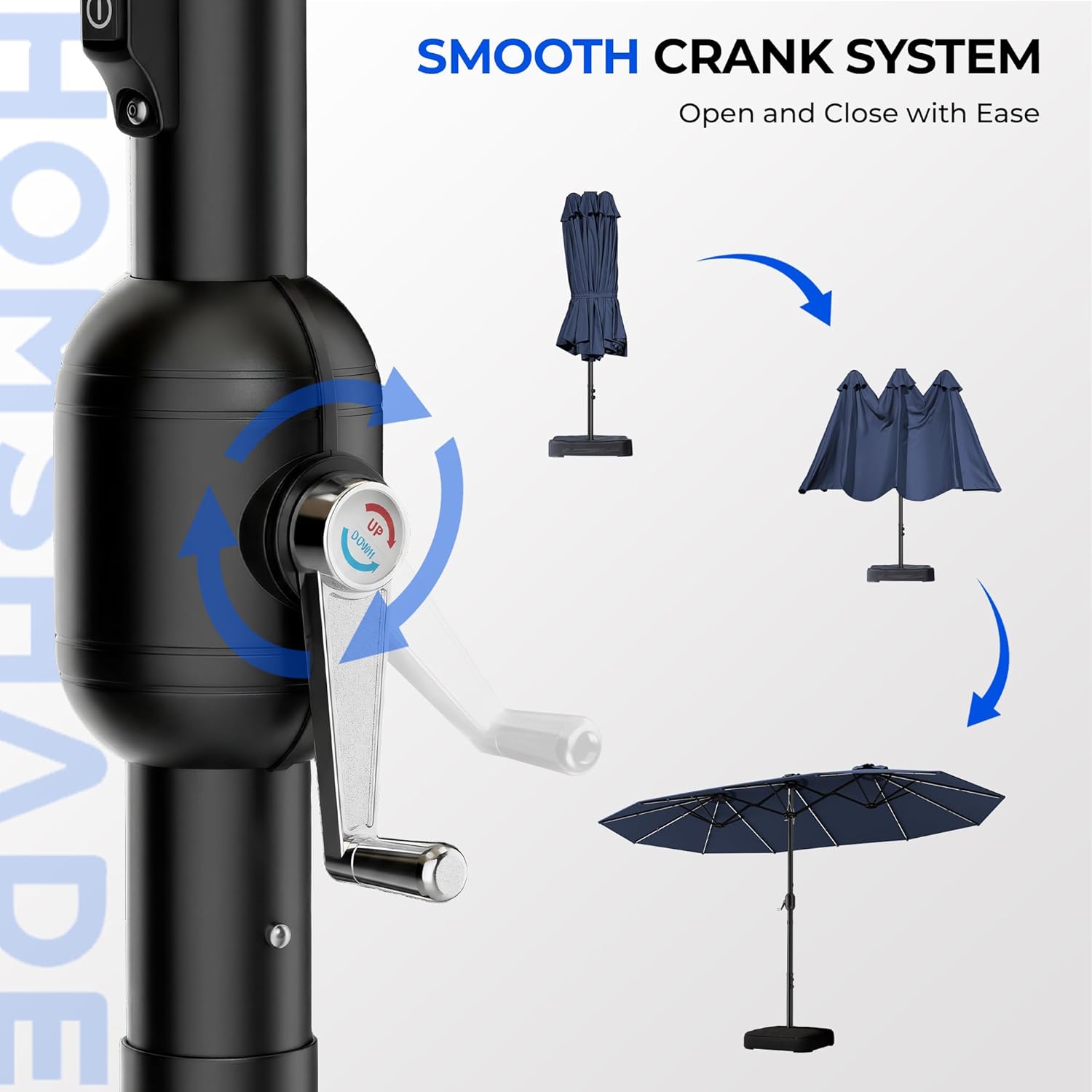 HY41LCB Double Sided Patio Umbrella with Base, 15ft RGB Multi-Color Large Outdoor Umbrella