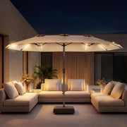 HY41LSB Double Sided Patio Umbrella with Base, 15FT Solar LED Large Outdoor Umbrella