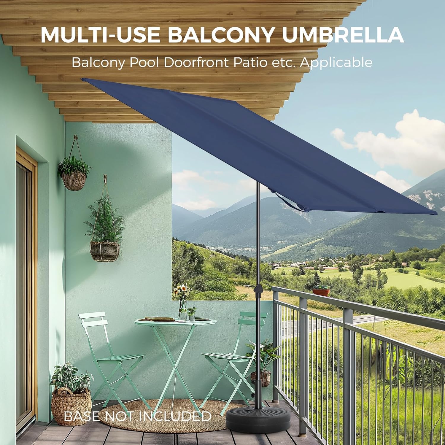 6x4 Feet Rectangular Balcony Patio Umbrella UPF50+ UV Protection with 360° Rotation & Tilt  (No Base)