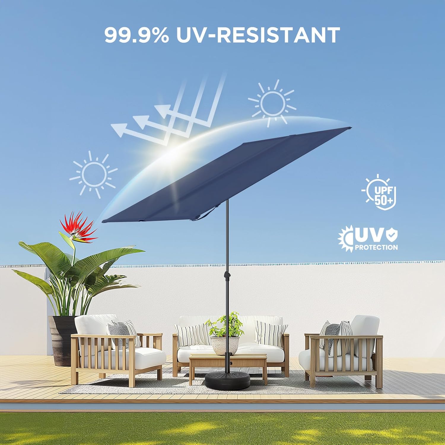 6x4 Feet Rectangular Balcony Patio Umbrella UPF50+ UV Protection with 360° Rotation & Tilt  (No Base)